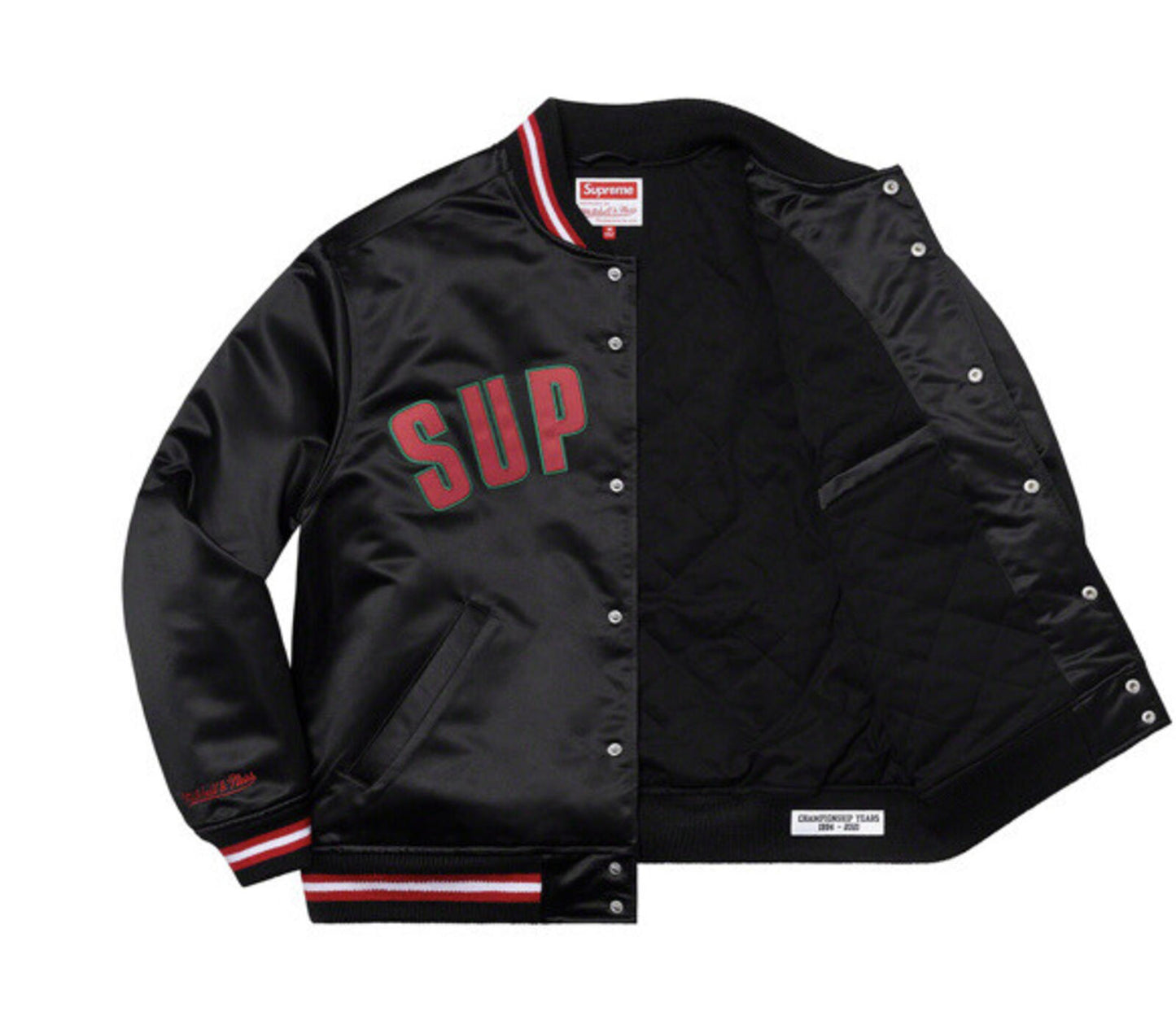 SS21 Supreme Mitchell & Ness varsity Satin jacket Black Size L large