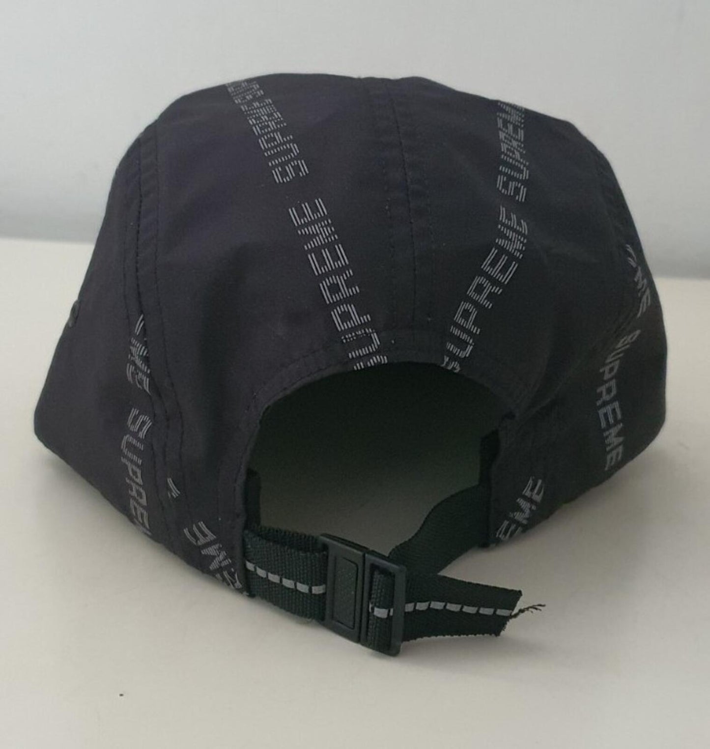FW18 Supreme reflective text camp cap black hat water resistant jacquard logo