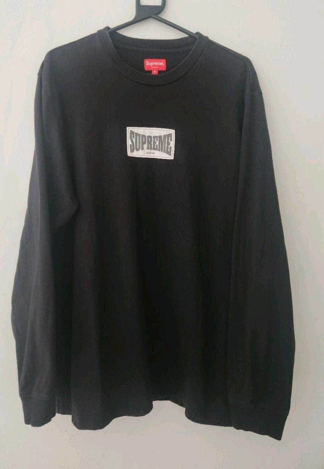 FW20 Supreme Woven Label L/S Top Size M Medium Jumper Crewneck Black Long Sleeve