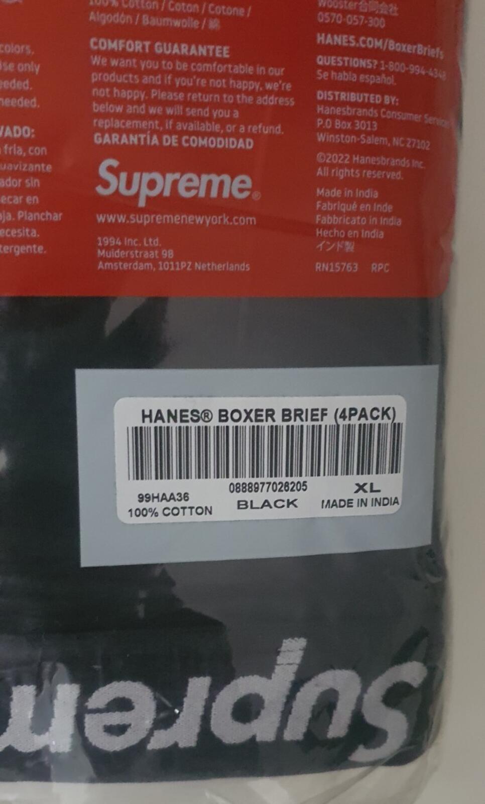 SS24 Supreme Hanes black boxer briefs (4pack) size XL New unopened Underwear