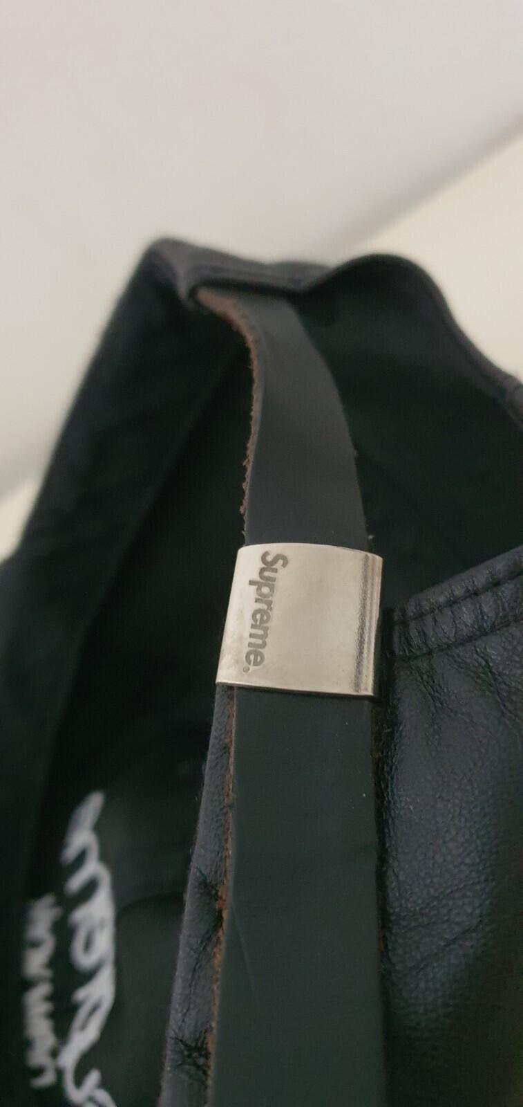 Gorra de 6 paneles FW16 Supreme Leather Classic Logo negra rara