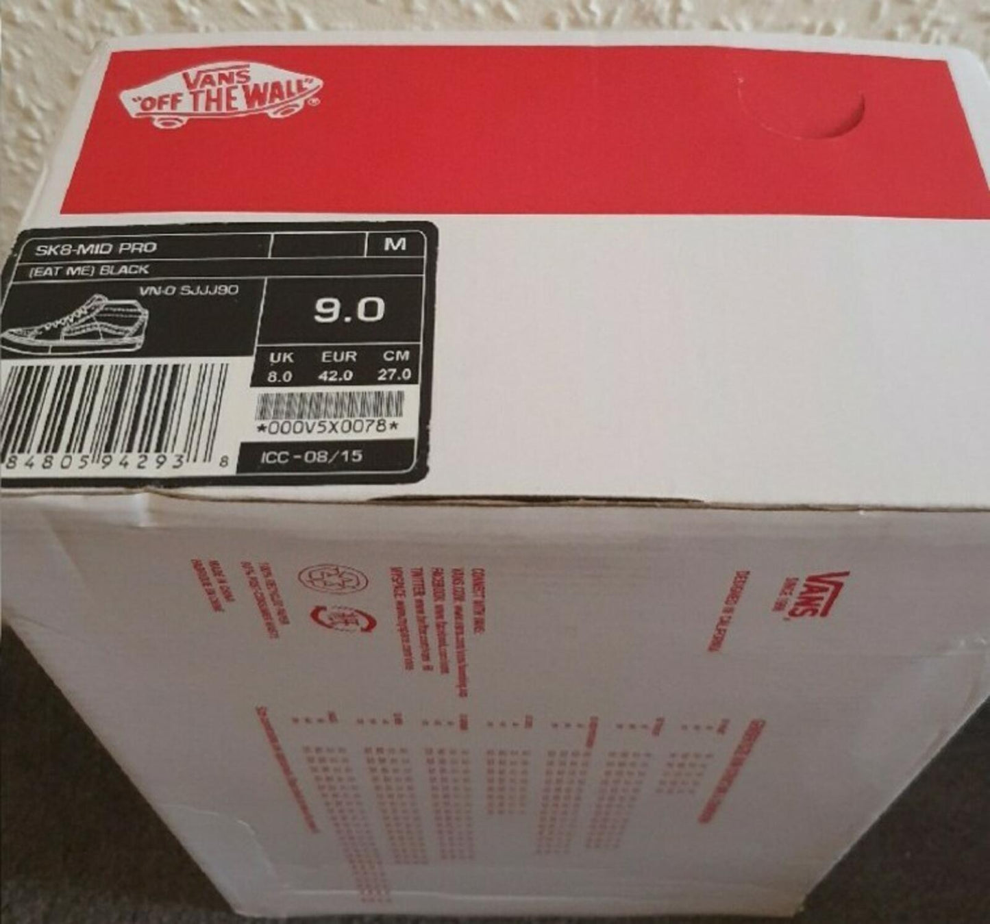 FW15 Supreme Vans Eat Me Sk8-Mid  1/1 factory defect Black Size UK 8 US 9 EUR 42