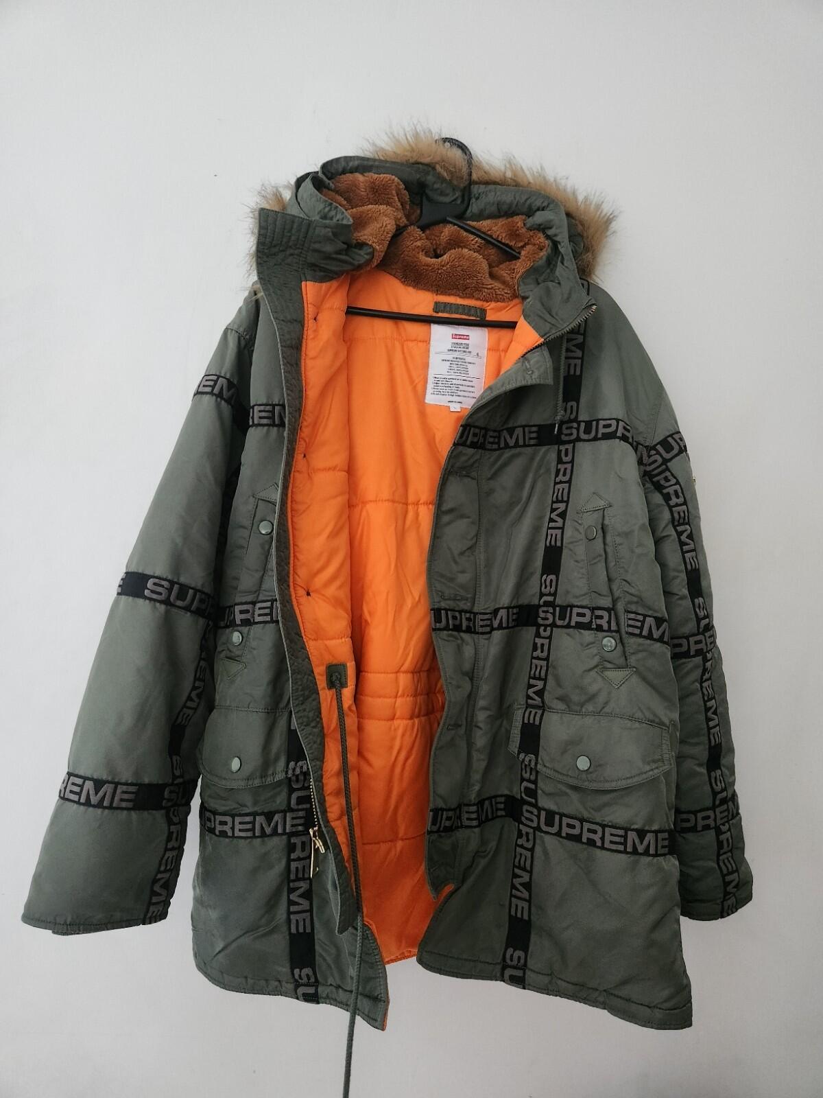 FW18 Supreme Logo Tape N-3B Parka UVP 378 $ Größe L Große Jacke olivefarbener Mantel grün