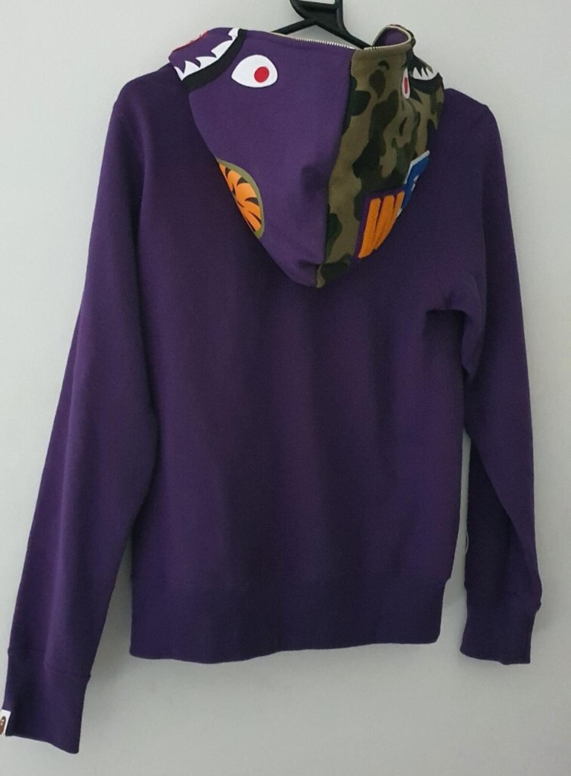 A BATHING APE Shark Full Zip Hooded Sweatshirt Purple Size S BAPE
