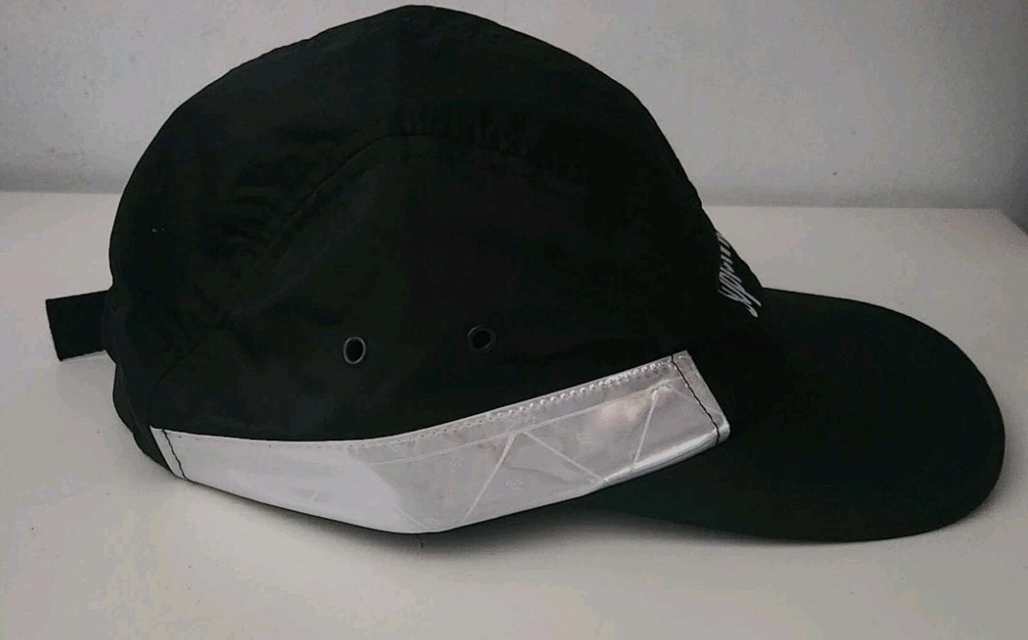 SS14 Supreme Reflective Stripe Camp Cap Black Hat Box logo Made In U.S.A