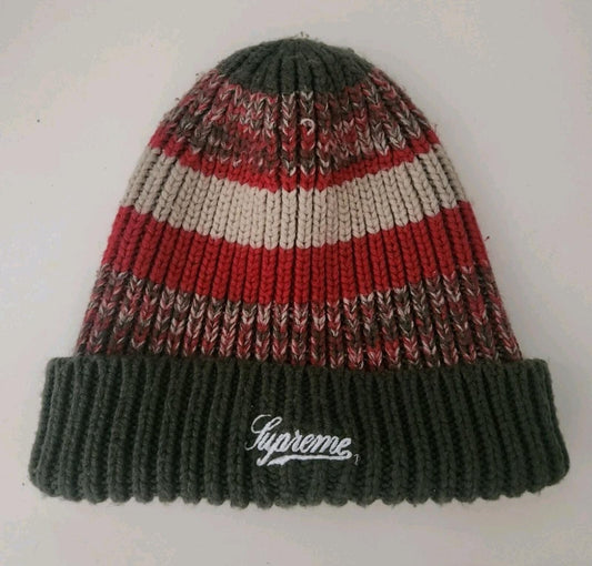 HW21 Supreme Mixed Stripe Beanie Grün Rot Weiß Mütze
