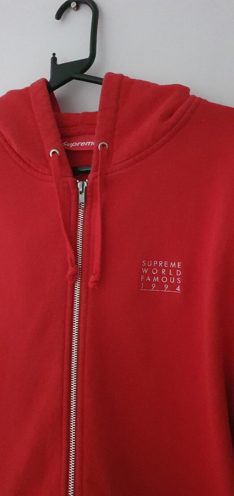 SS18 Supreme World Famous Zip Up Hooded Sweatshirt Red Size M