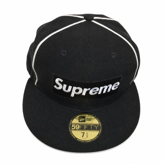 Gorra de caja con ribete Supreme New Era 59fifty SS17, color azul marino, talla 7 1/2
