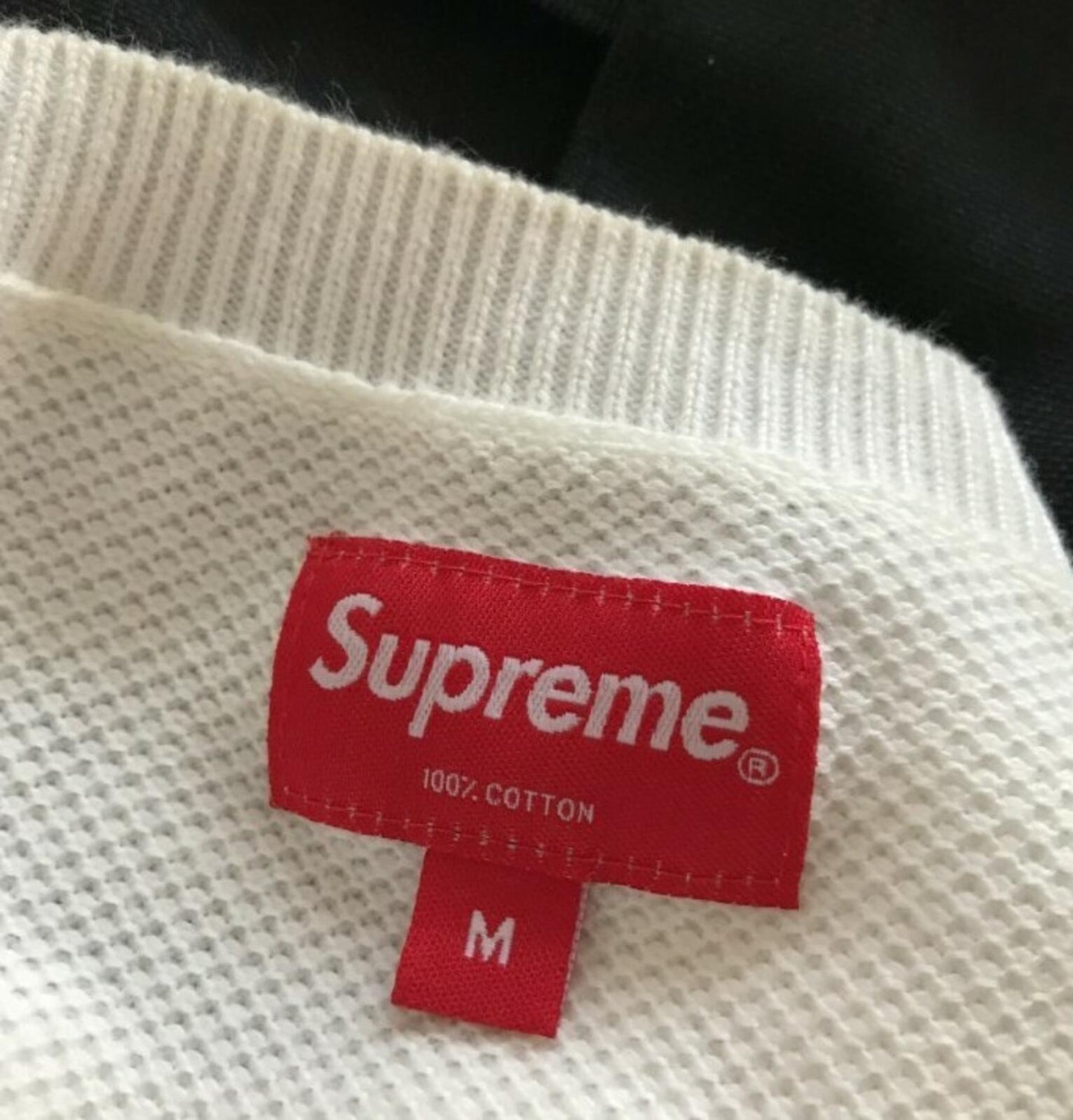 FW16 Supreme Logo Stripe Pique Crewneck White Size M