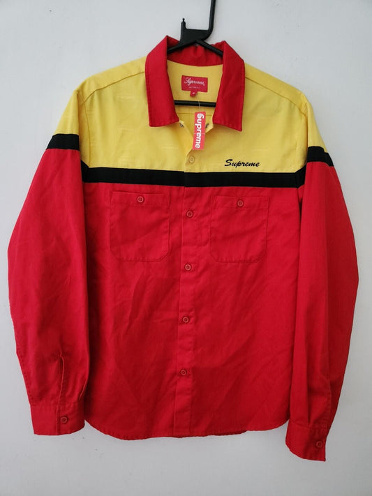 Camisa de trabajo Supreme Color Blocked FW17 roja y amarilla talla M mediana con botones nueva
