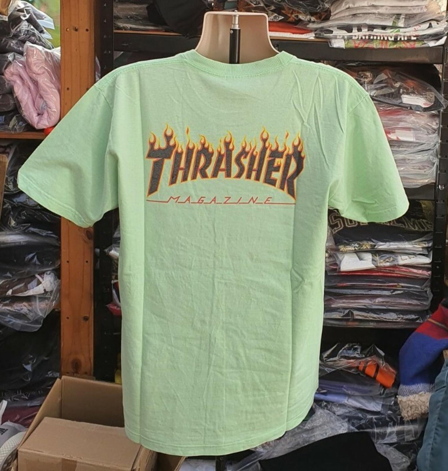 SS15 Supreme x Thrasher Flames Tee Lime Size L