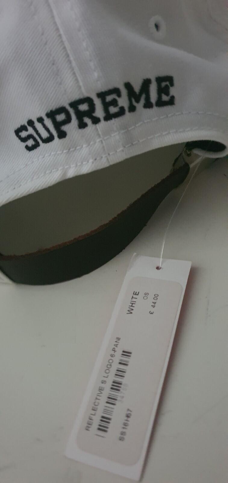 SS16 Supreme S Logo Reflective Logo 6-Panel cap white hat New With Tag