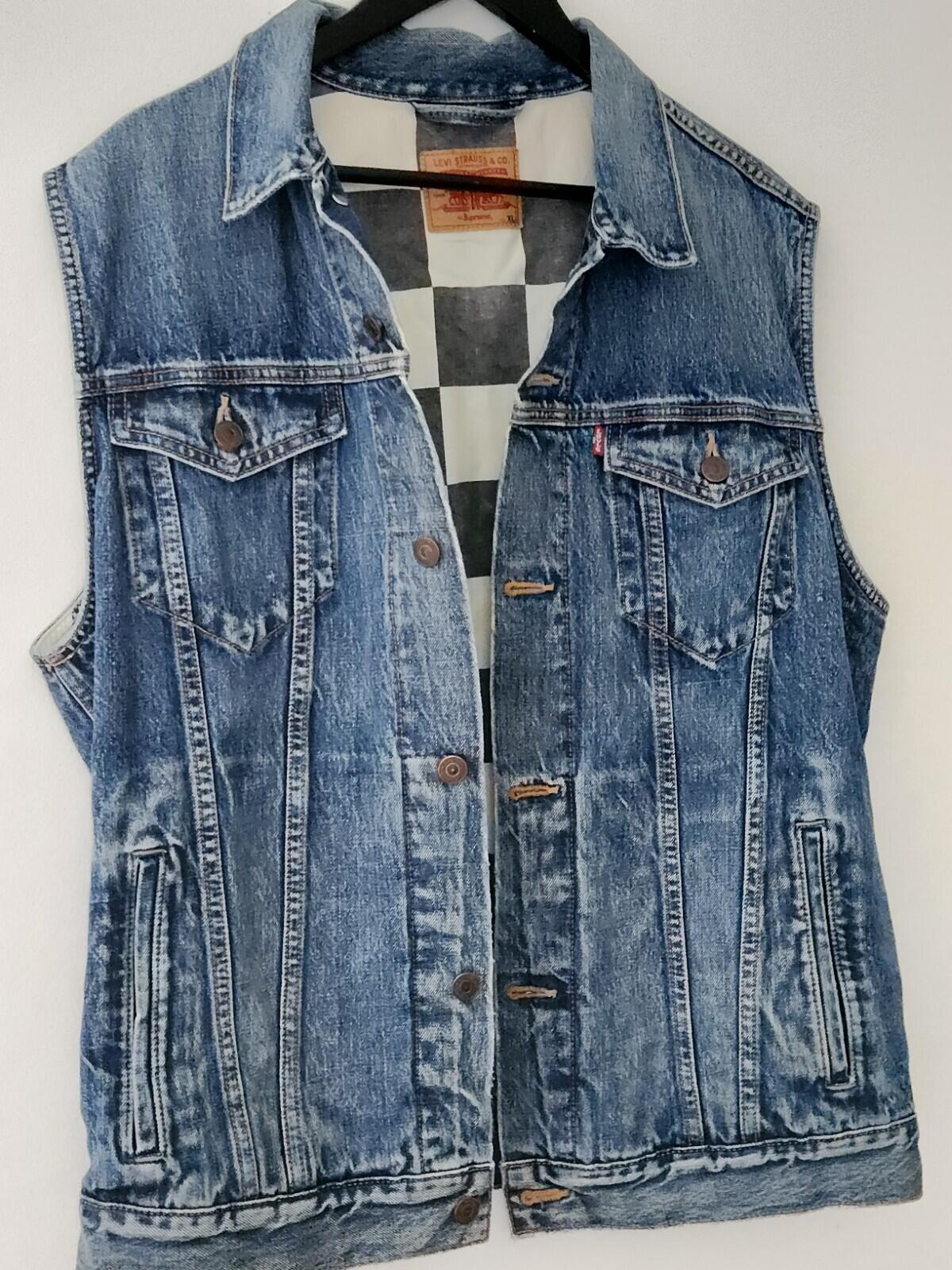 Chaleco vaquero FW14 Supreme x Levis talla XL, estampado a cuadros, azul Levi's, raro