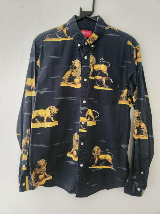 Camisa FW13 Supreme Lions talla M mediana de botones vintage 2014, top negro raro