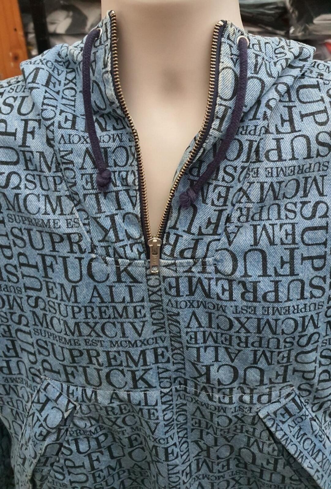 FW15 Supreme F UCK EM ALL Denim Hooded Pullover Blue Size S