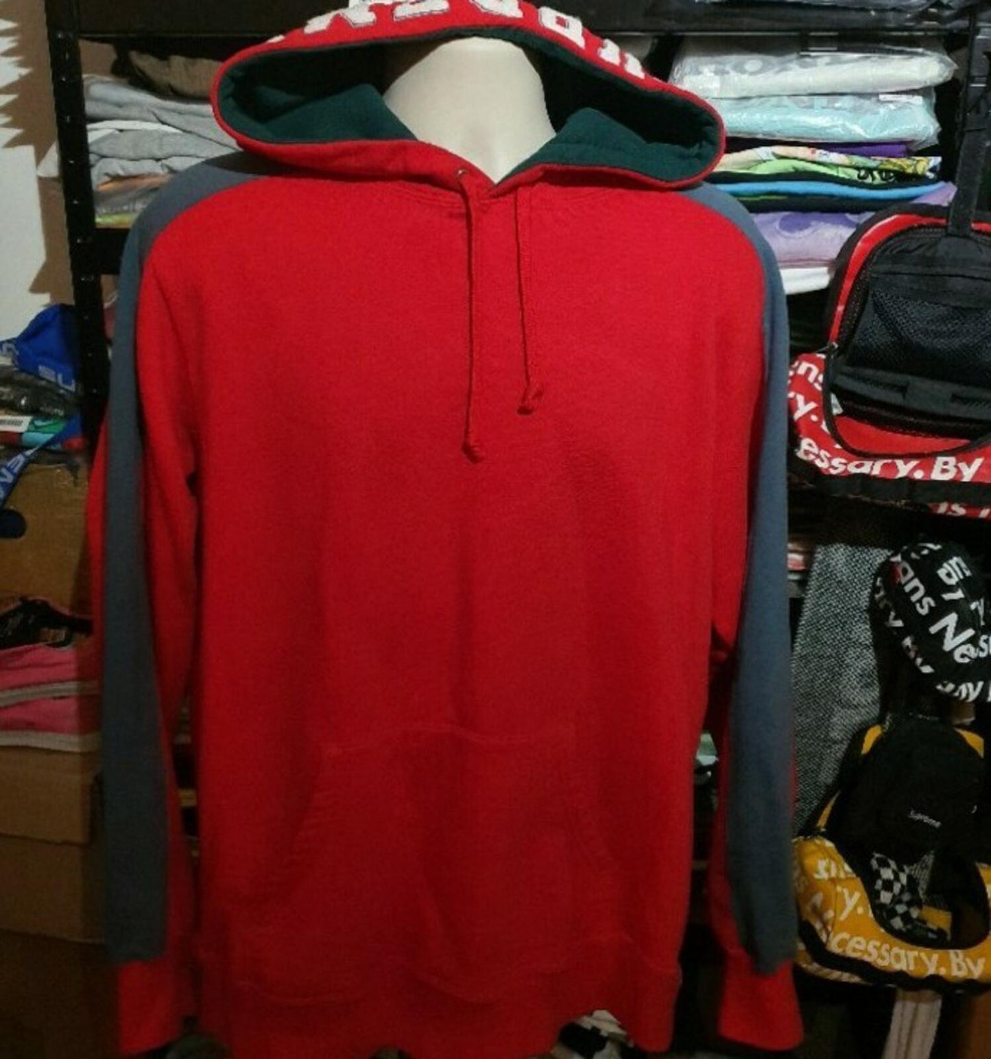 FW18 Supreme Panelled Hooded Sweatshirt Red Size L