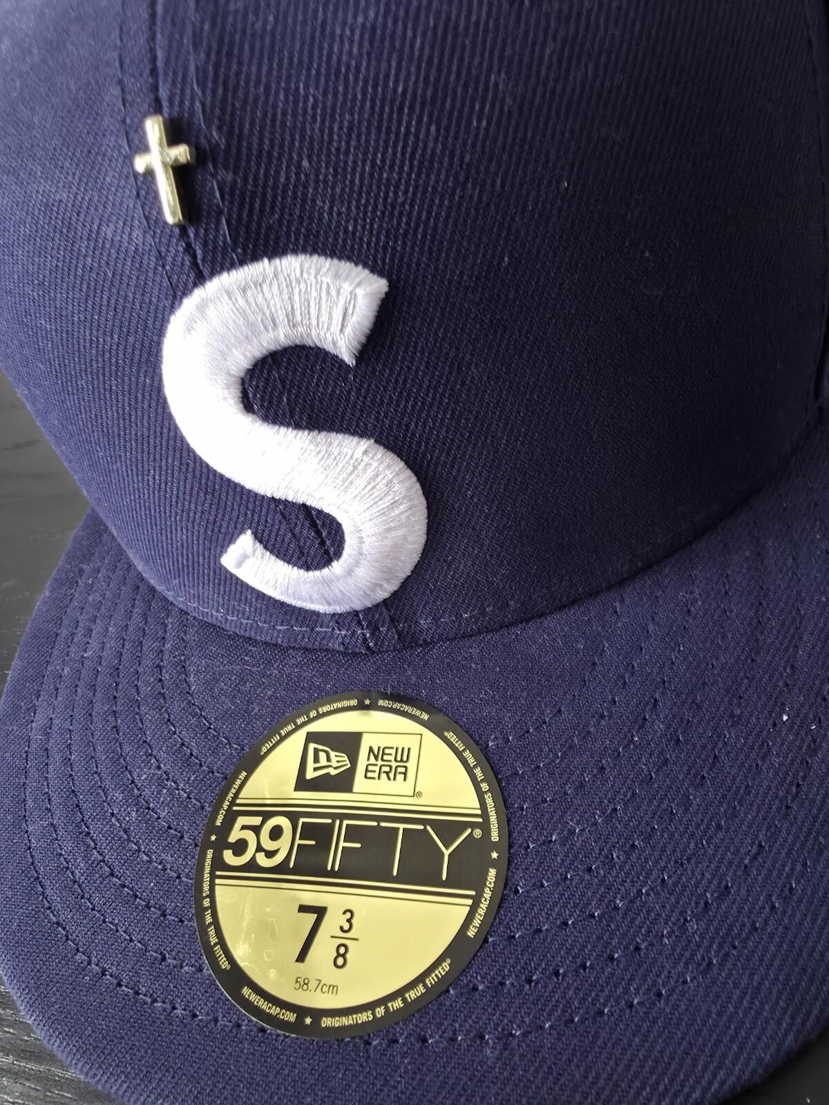 SS24 Supreme Gold Cross S Logo New Era Fitted Hat Size 7 3/8