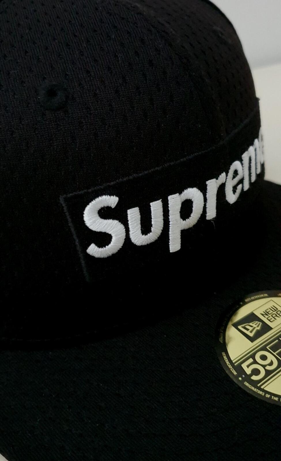 SS18 Supreme Mesh Box Logo New Era Kappe Schwarz Größe 7 1/2