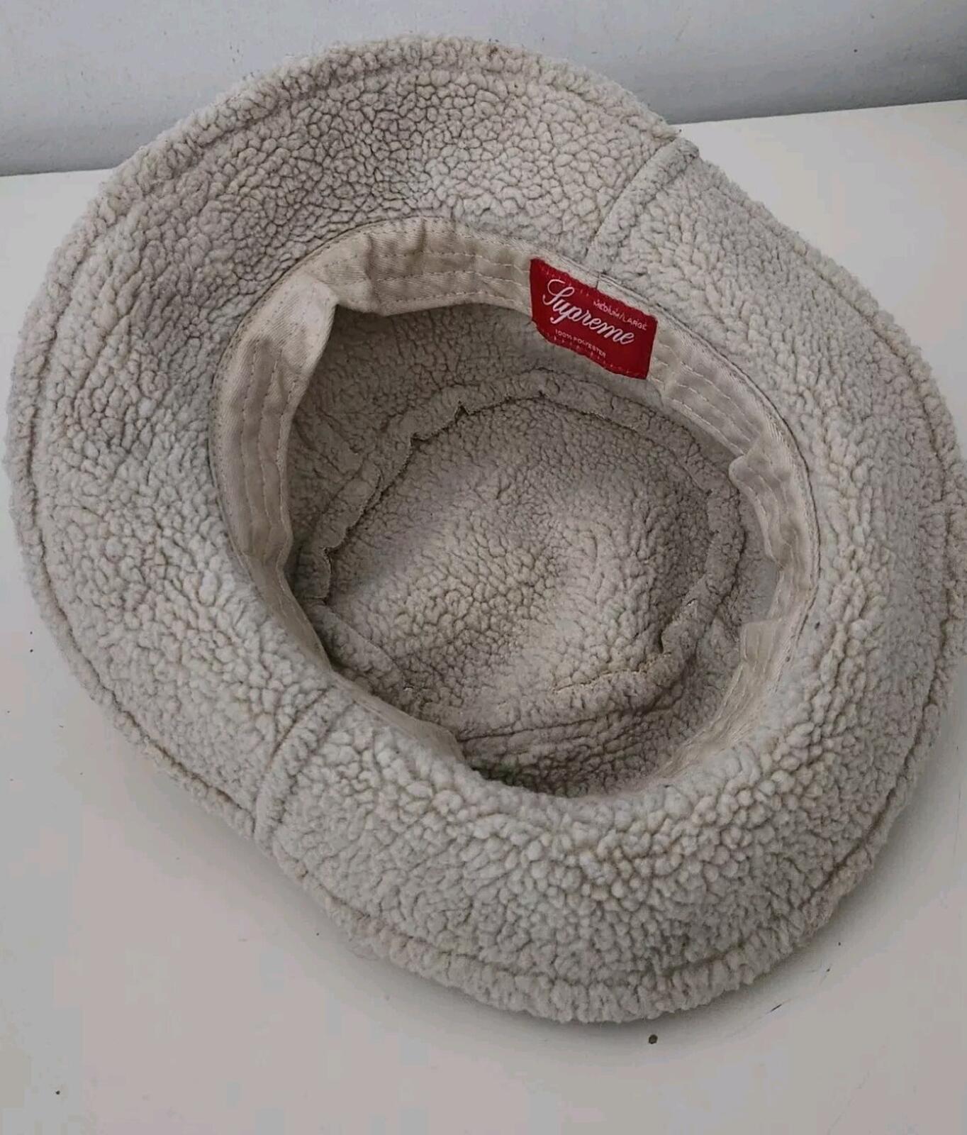 FW15 Supreme Faux Shearling Crusher Tan Stone winter hat Rare Size M / L