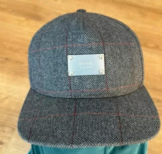 FW11 Supreme Wool Windowpane Metal Plate 5-panel cap Grey Starter hat Vintage