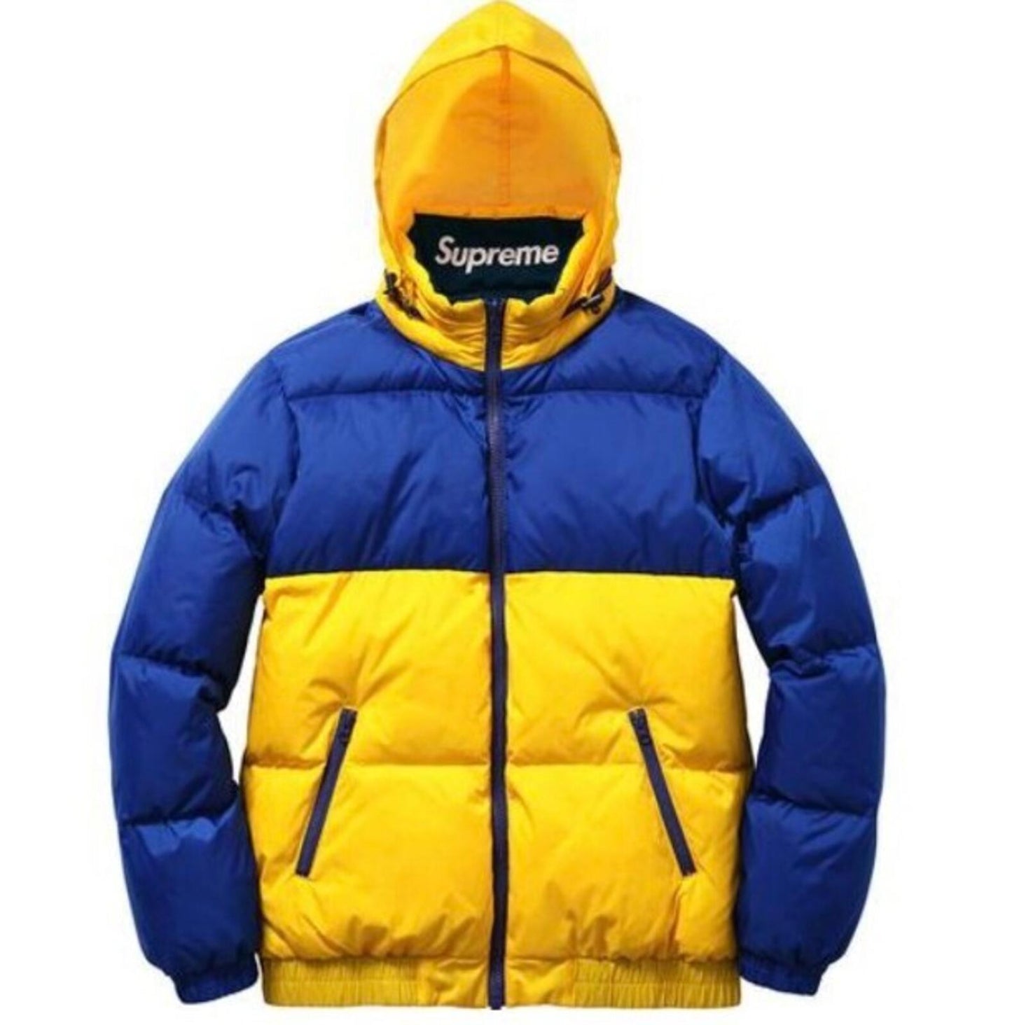 FW14 Supreme reversible Puffy Jacket yellow blue XL duck down puffer Vintage