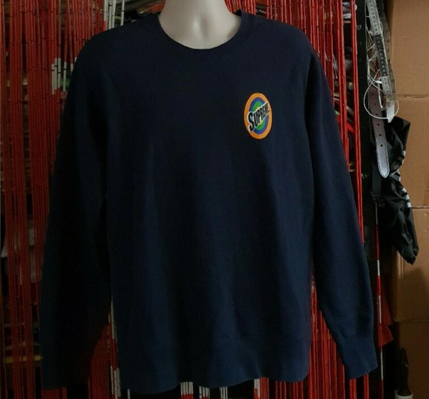 SS16 Supreme Spin Logo Crewneck Navy Size L