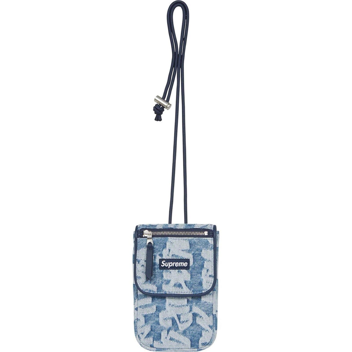 SS22 Supreme Fat Tip Jacquard Denim Neck Pouch Blue Bag