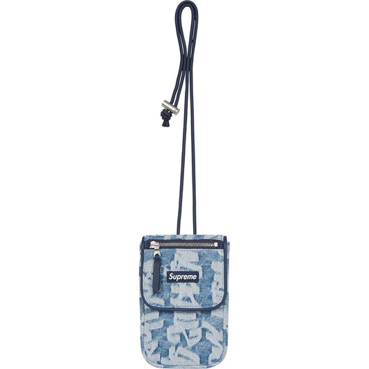 SS22 Supreme Fat Tip Jacquard Denim Neck Pouch Blue Bag