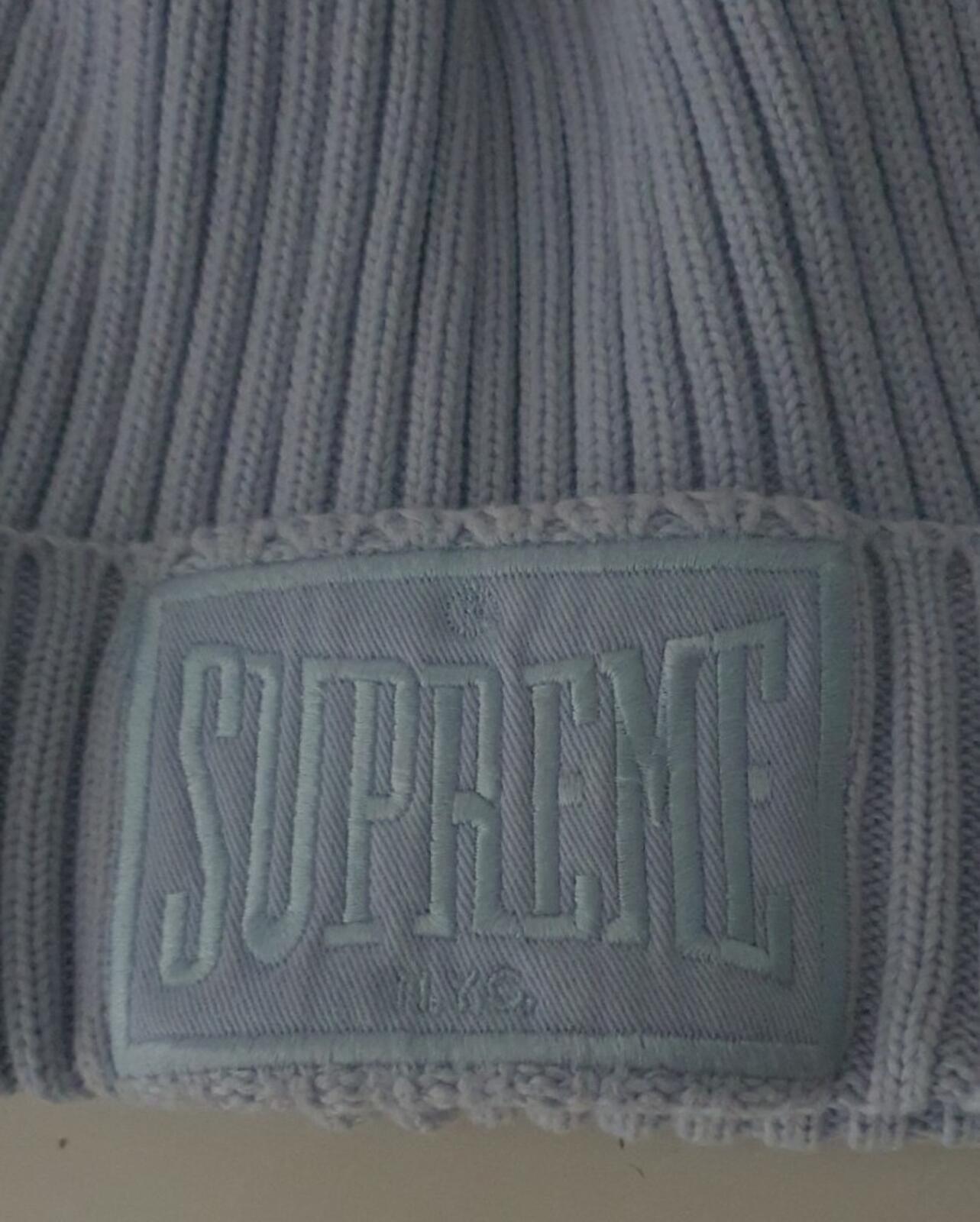 FW22 Supreme Overdyed Patch beanie Light Blue Made In Korea Hat