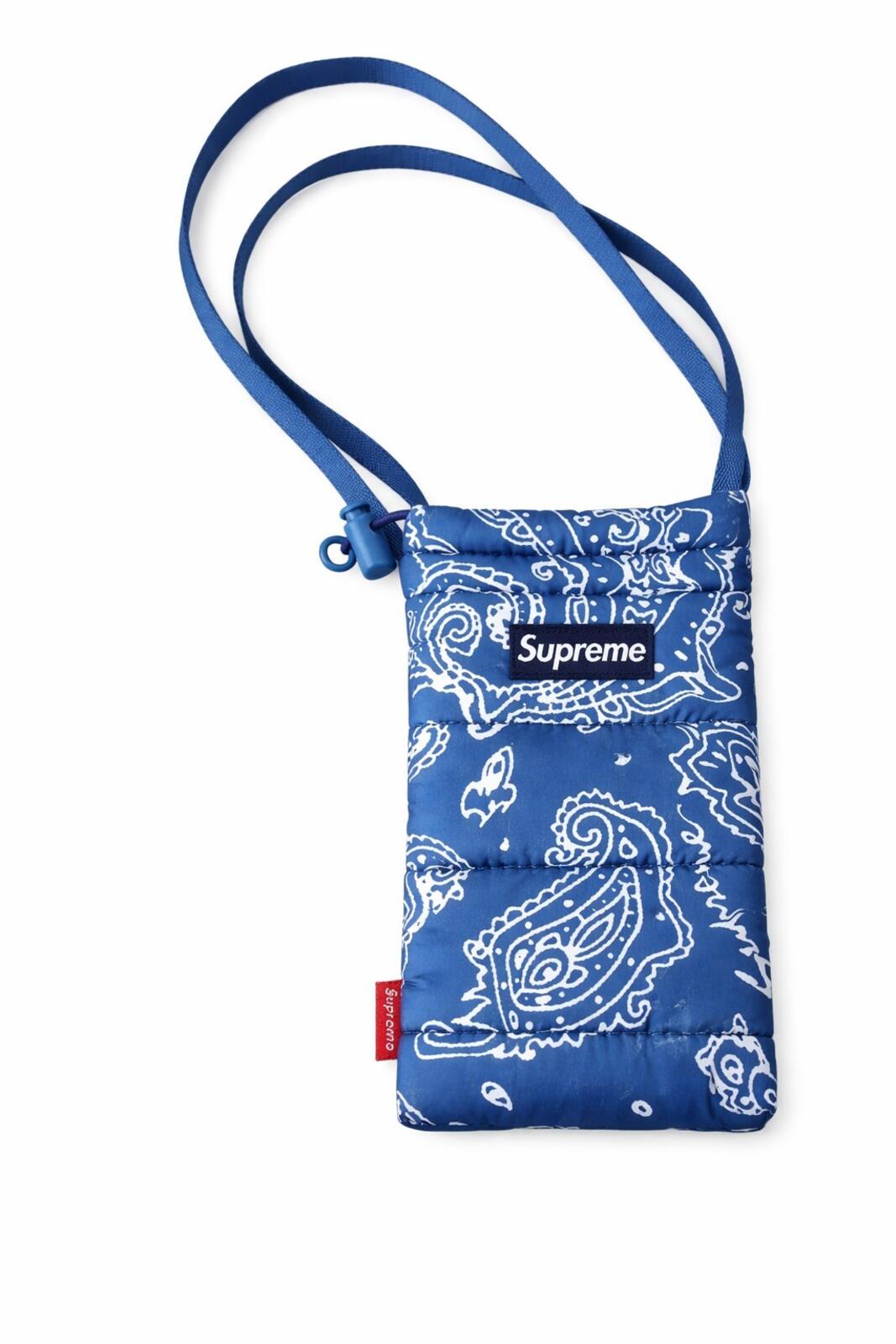 FW22 Supreme Puffer Neck Pouch Bag Blue Paisley Water Resistant Mobile Phone