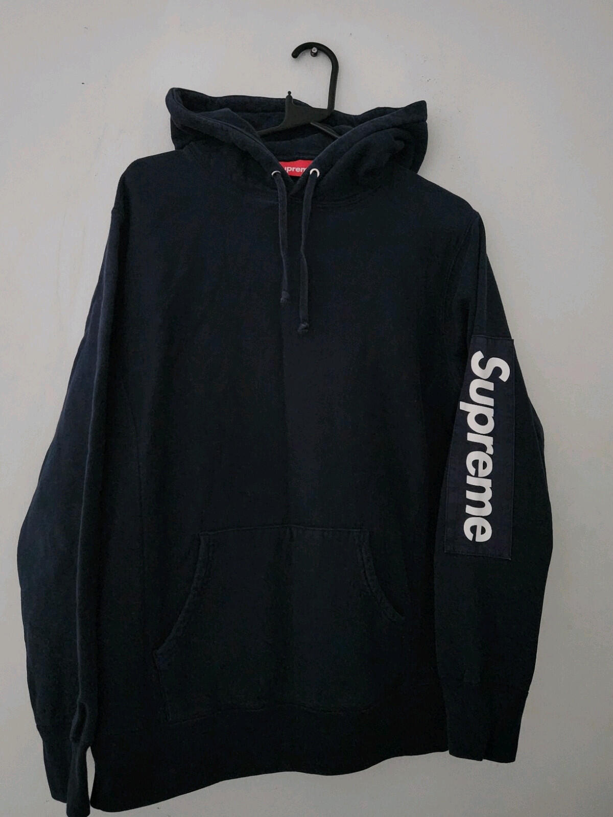 SS17 Supreme Sleeve Patch Hooded Sweatshirt Navy Size M