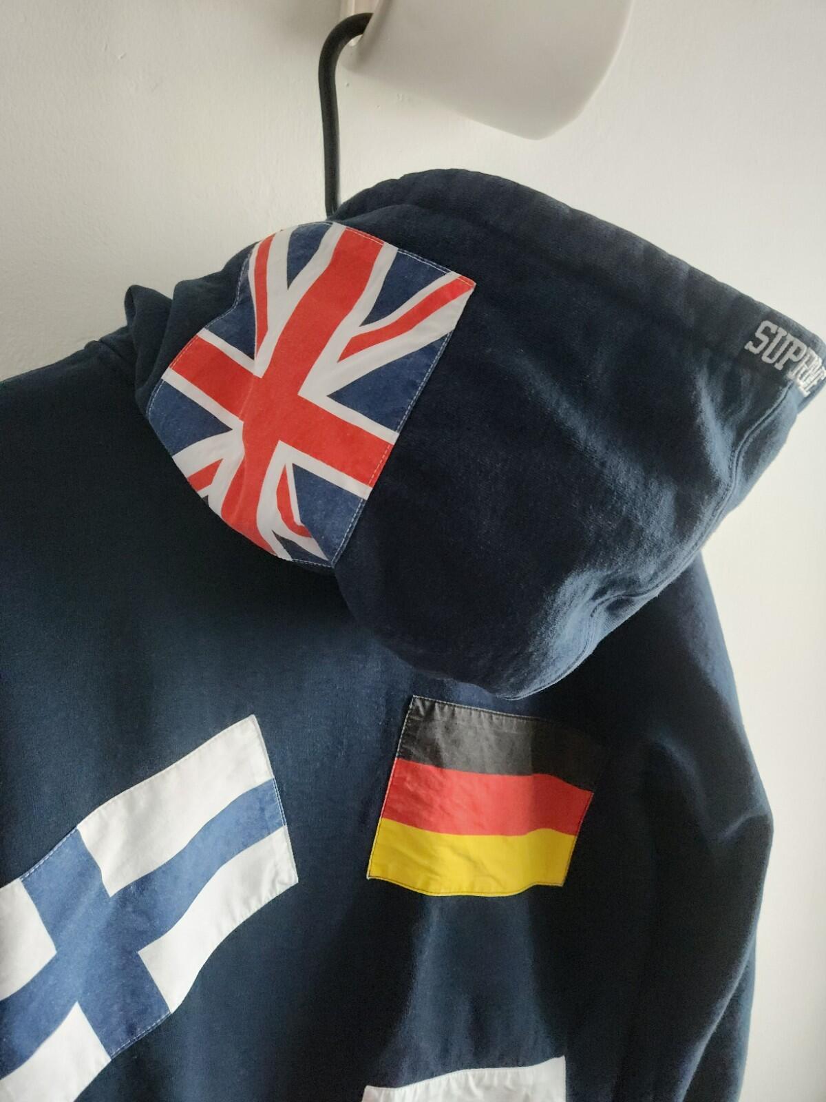 FW13 Supreme Flags Pullover navy hooded sweatshirt size M medium vintage hoodie