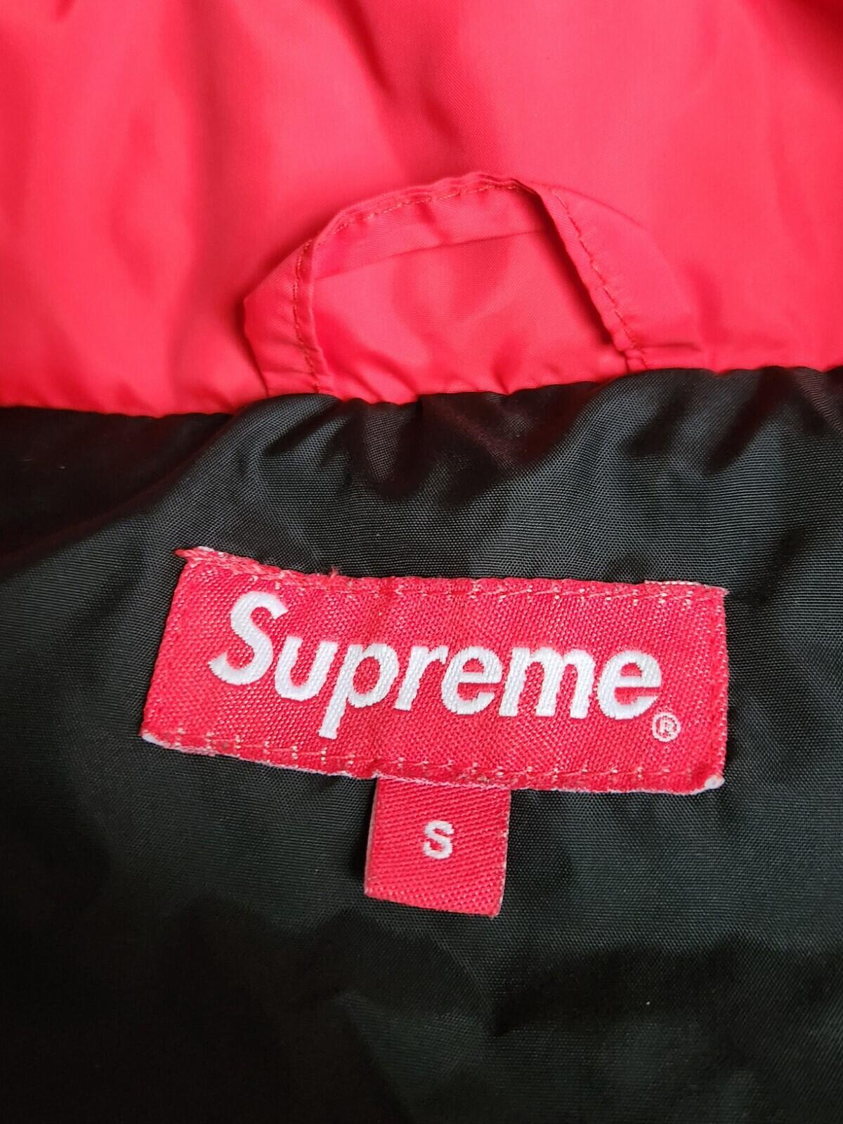 FW16 Supreme Logo Tape Puffy Jacket Size S Small Red Puffer
