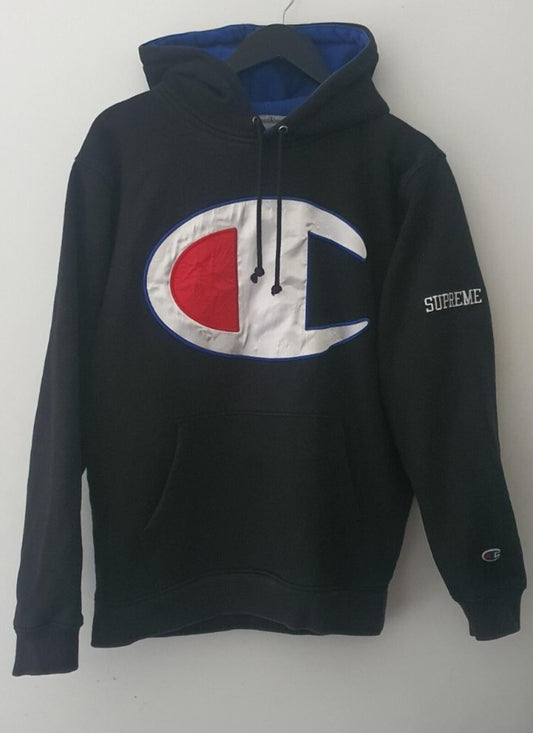 SS17 Supreme x Champion Satin logo Black hooded sweatshirt size M Medium hoodie