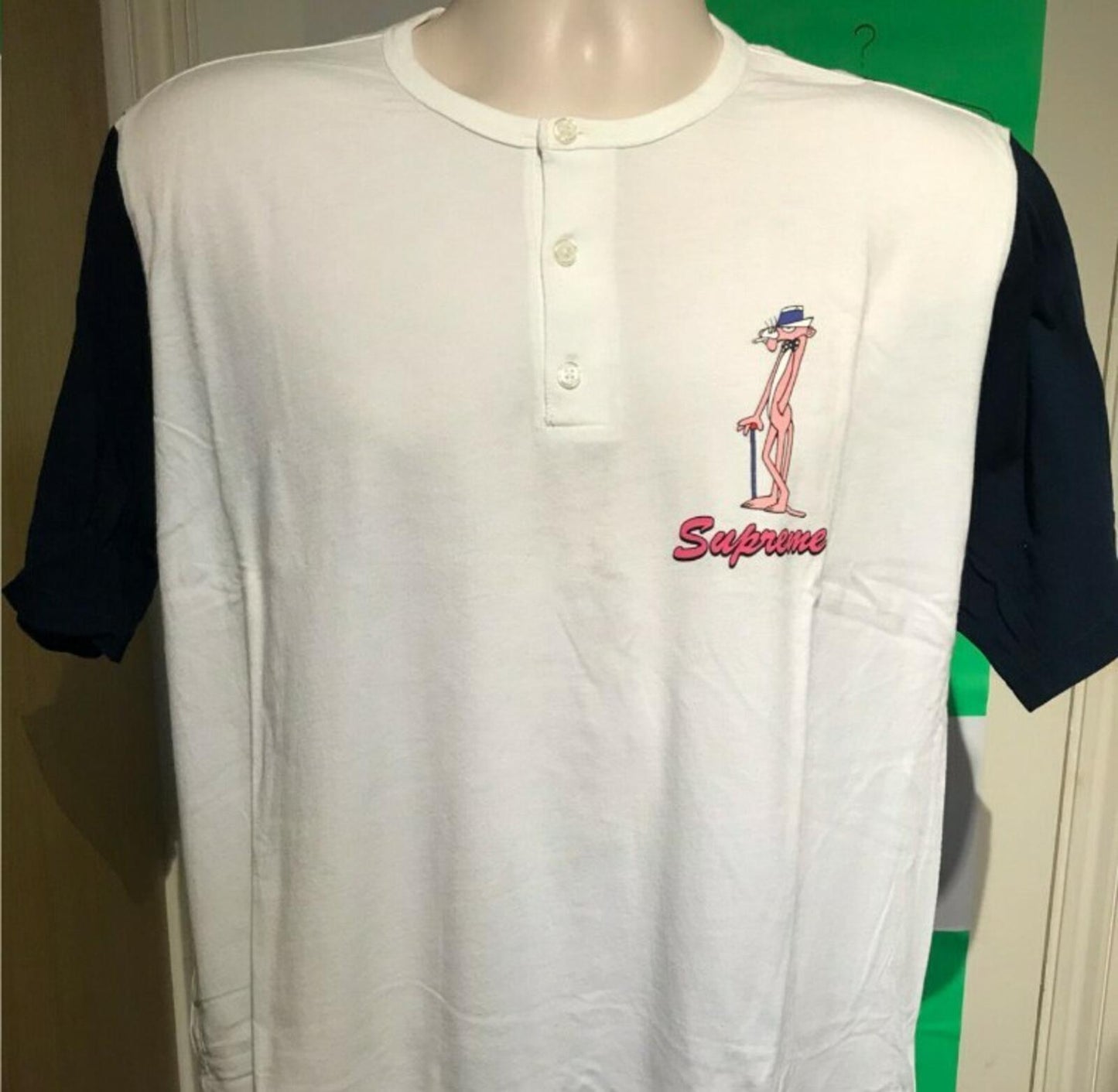 Camiseta Henley Supreme Pink Panther S/S SS14 Blanca Talla L