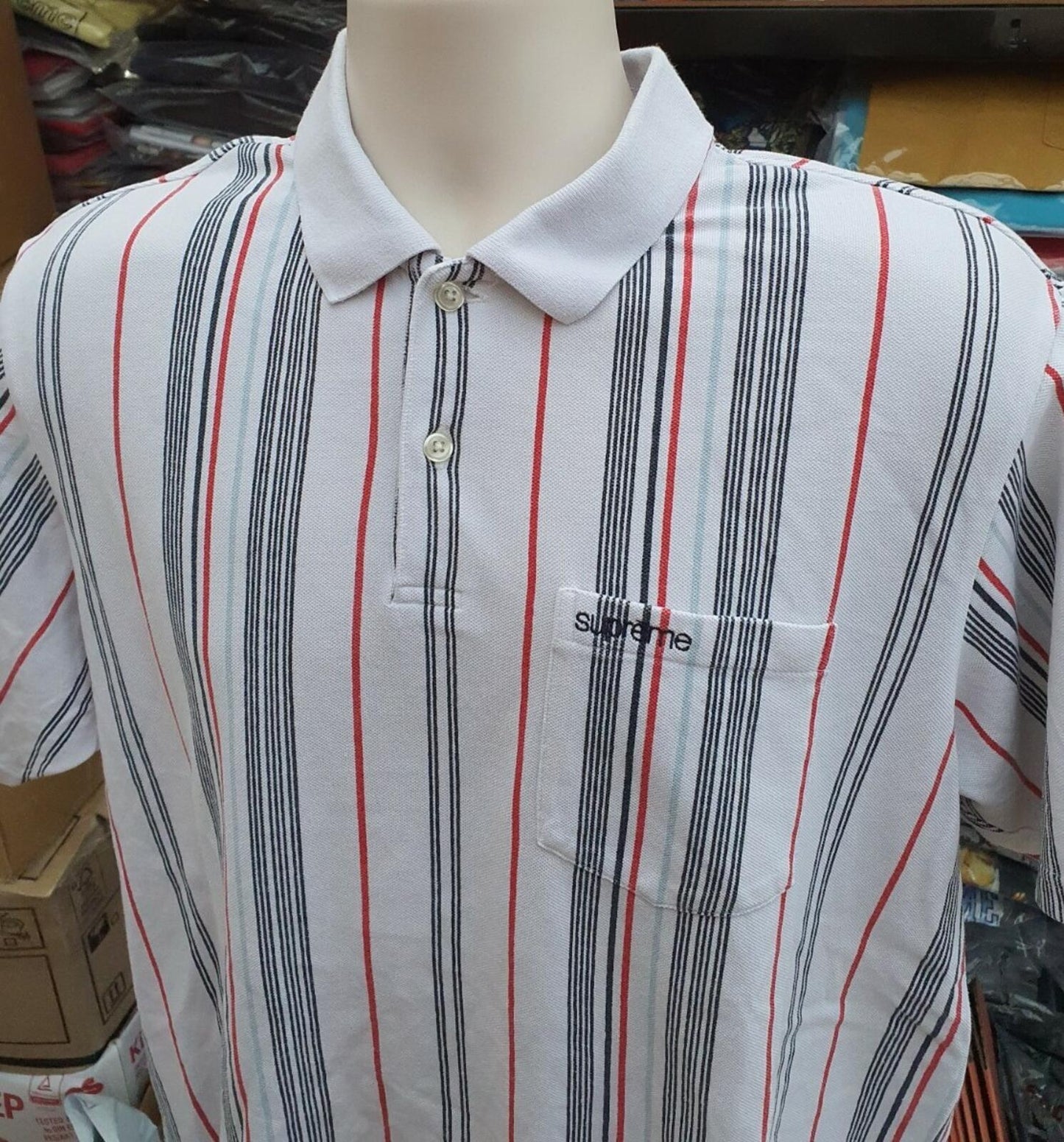 SS20 Supreme Vertical Stripe Polo Top Shirt White M