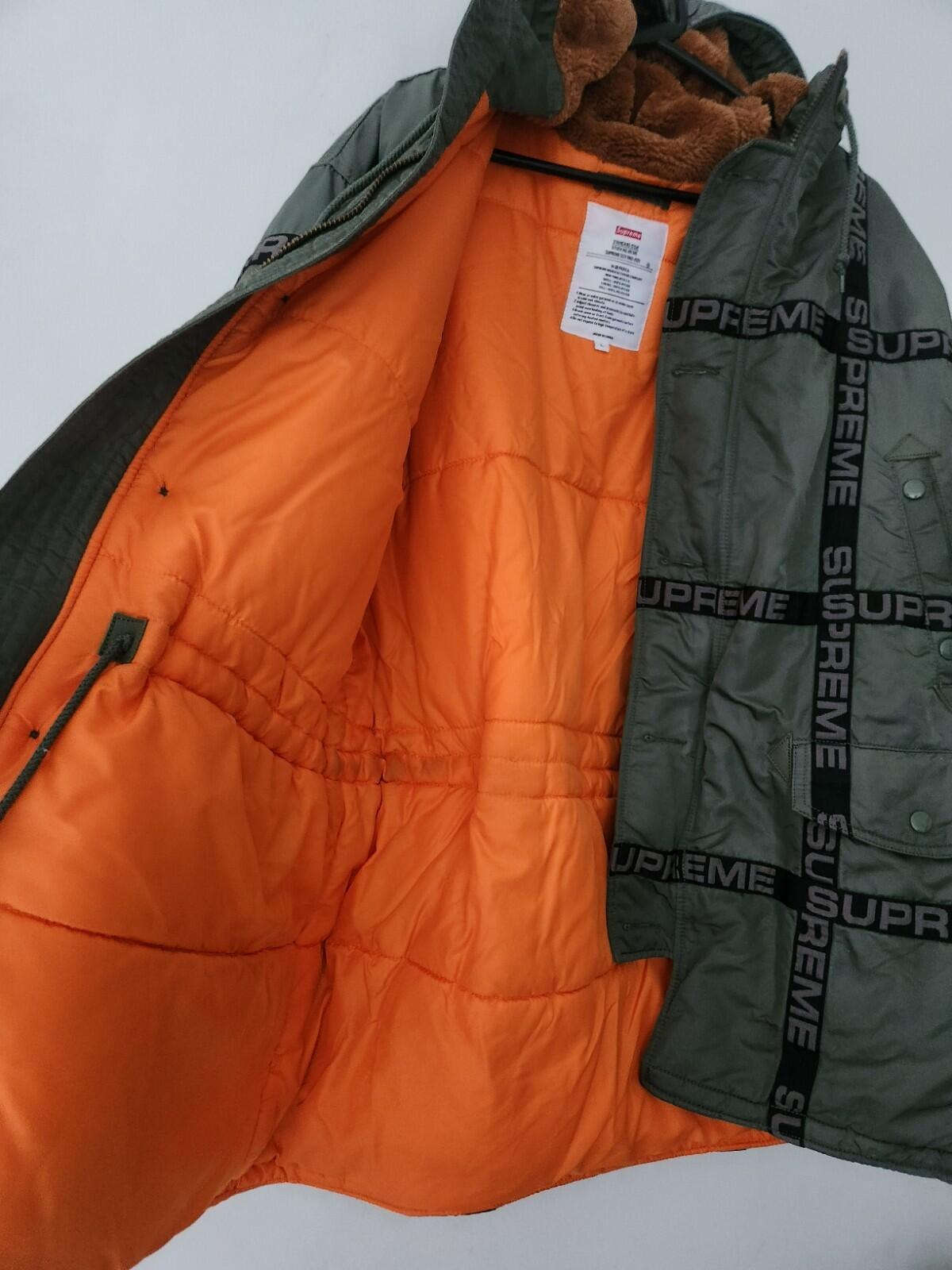 FW18 Supreme Logo Tape N-3B Parka UVP 378 $ Größe L Große Jacke olivefarbener Mantel grün