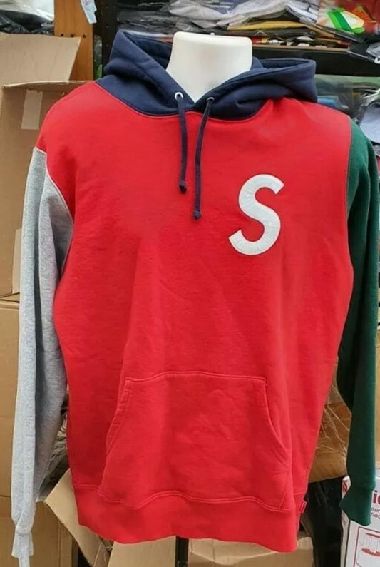 Sudadera con capucha color block Supreme S Logo SS19, talla XL, roja