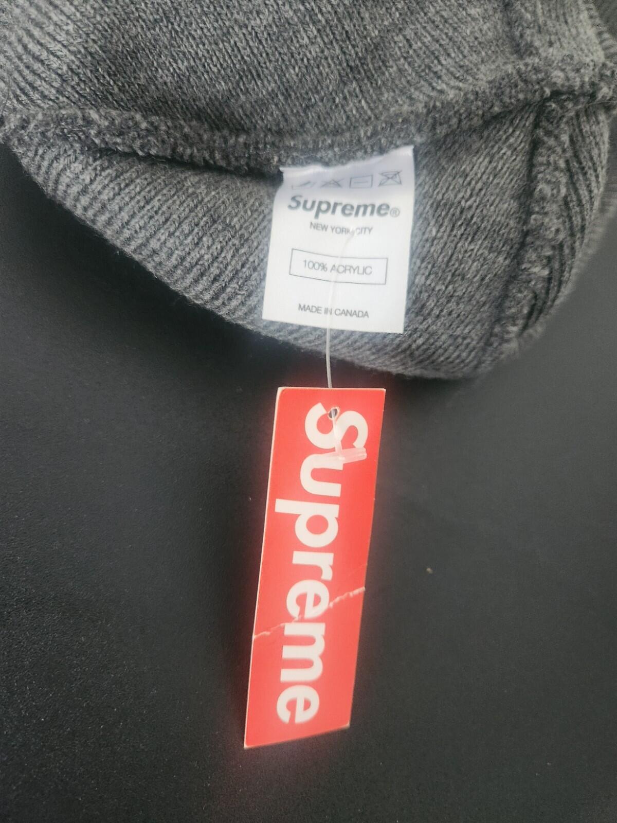 FW12 Supreme Metal Plate Beanie Grey