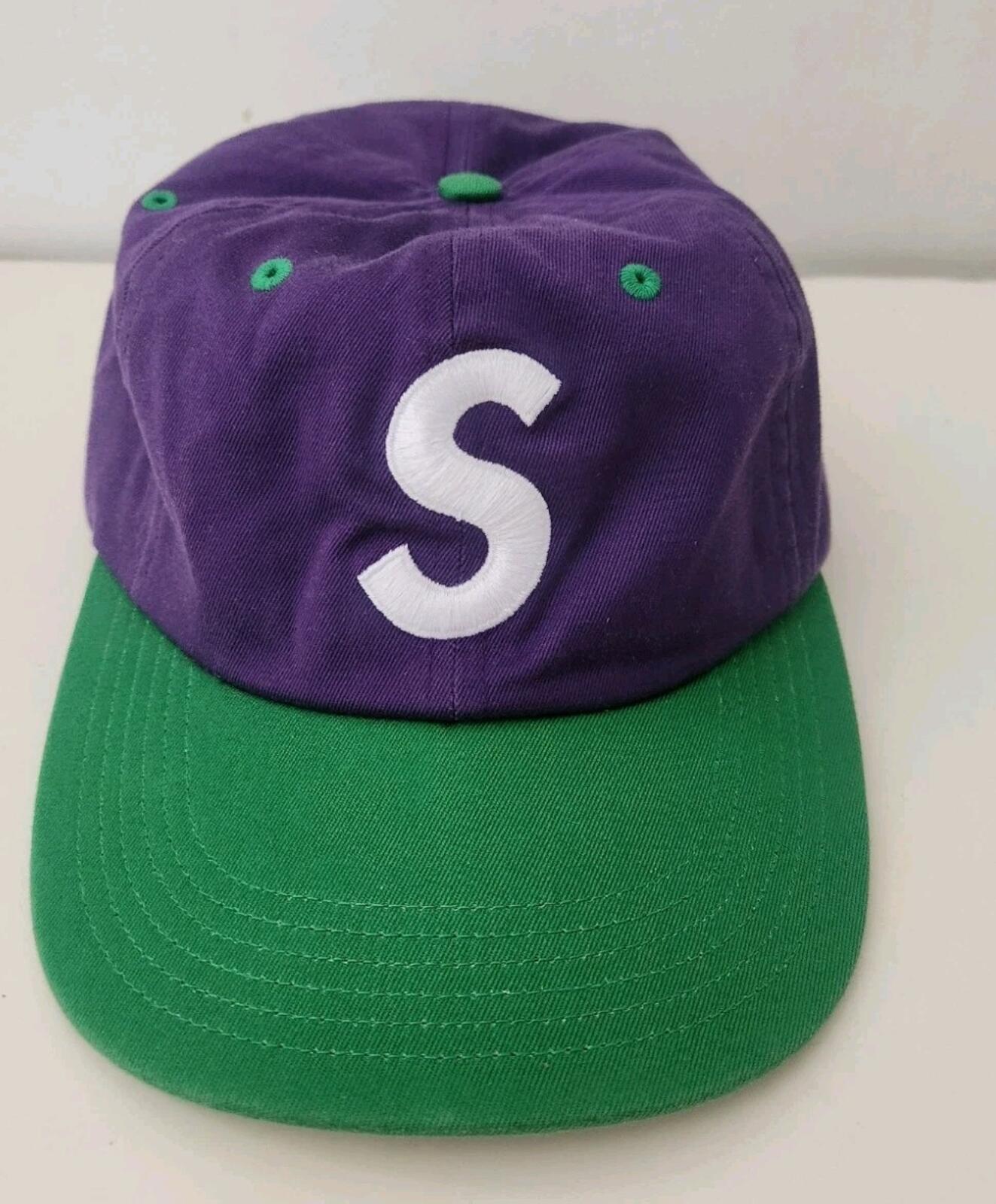SS16 Supreme 2-Tone Washed S Logo 6-panel Cap Purple Green