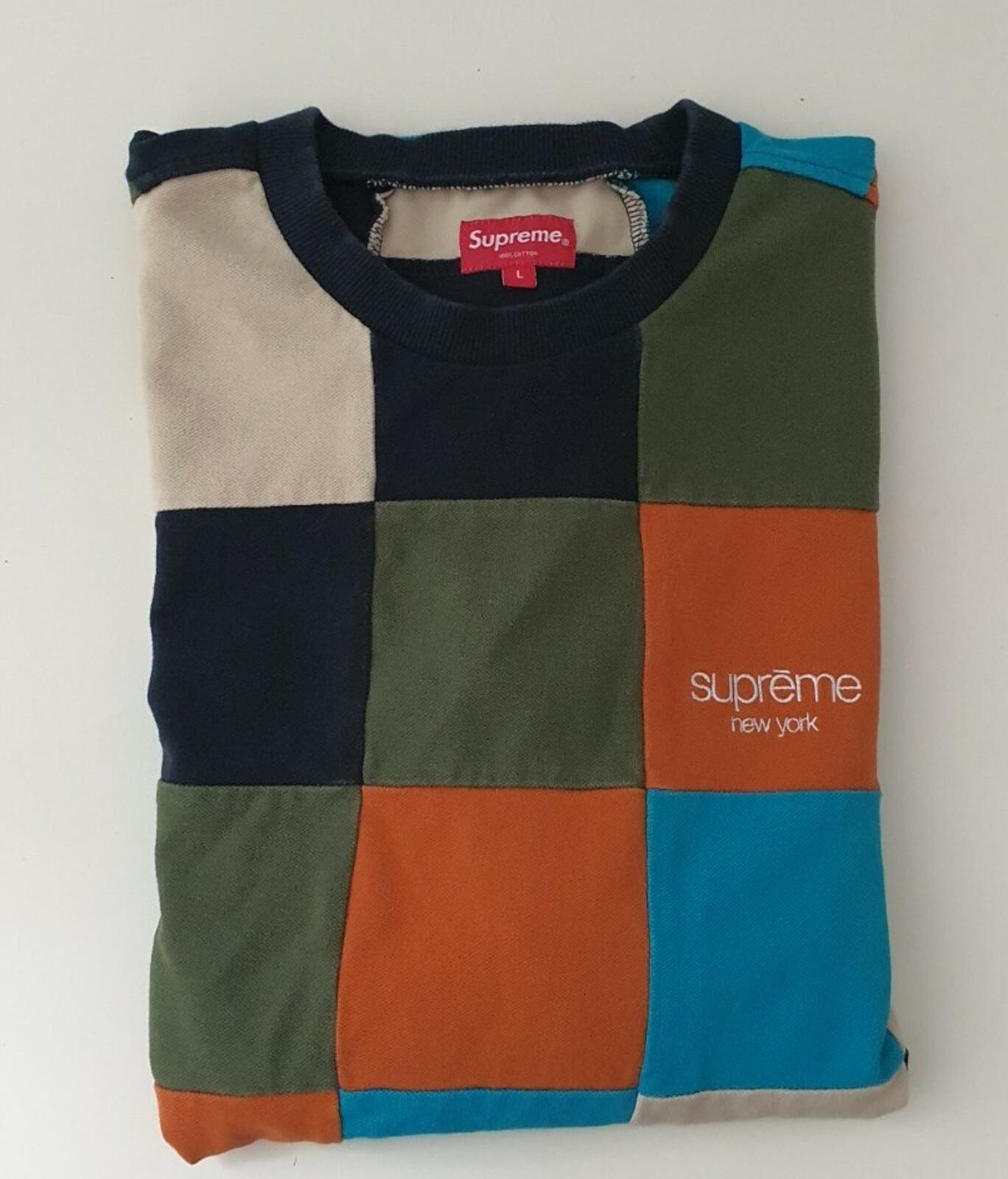 FW18 Supreme Patchwork Pique T-Shirt Marine/Petrol/Orange Größe L