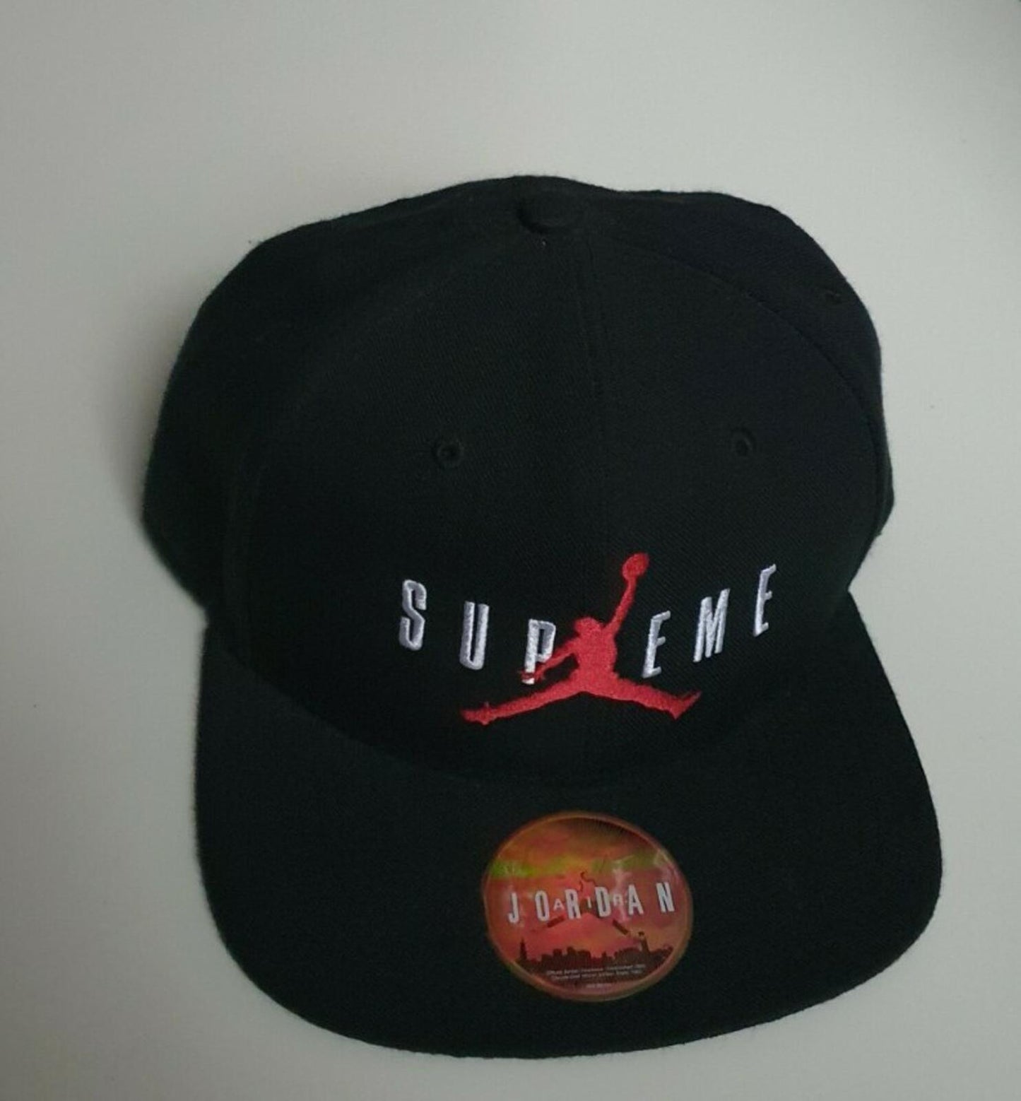 FW15 Supreme x Jordan black 6-Panel cap Jumpman hat Worn 1x Rare Jumpman