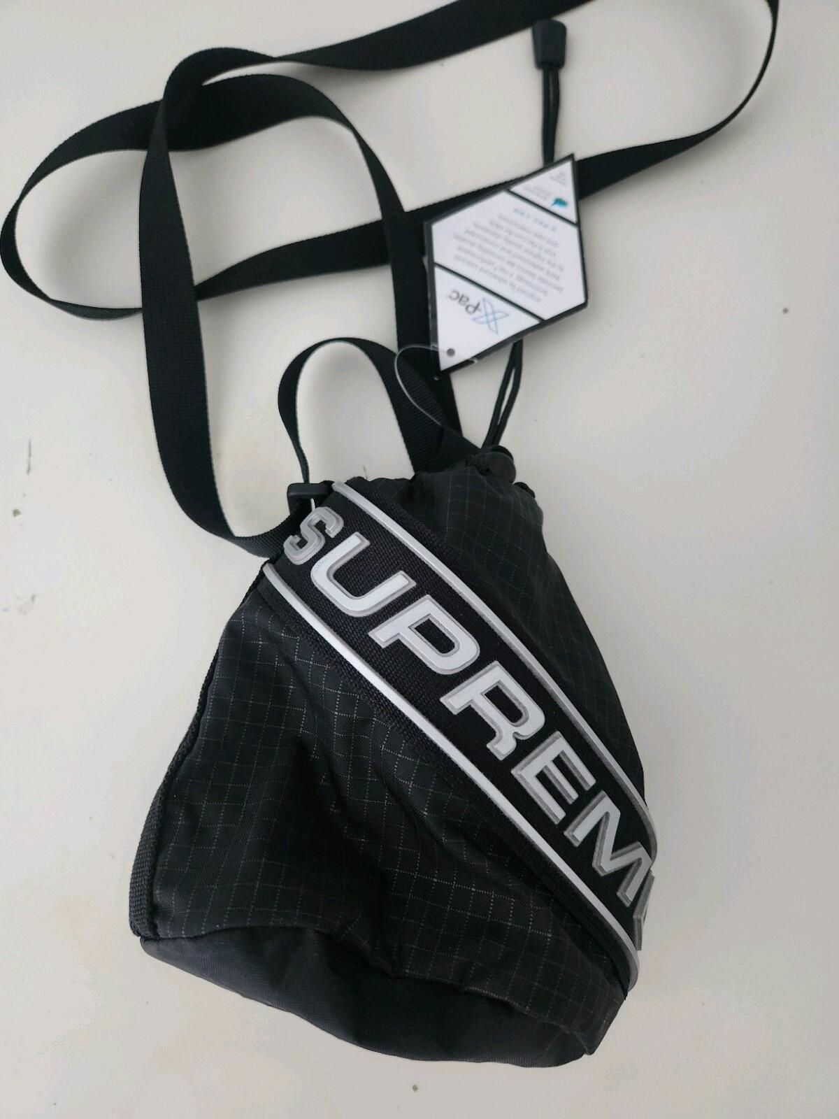FW23 Supreme Small Cinch Pouch Black Bag Water Resistant Reflective Shoulder