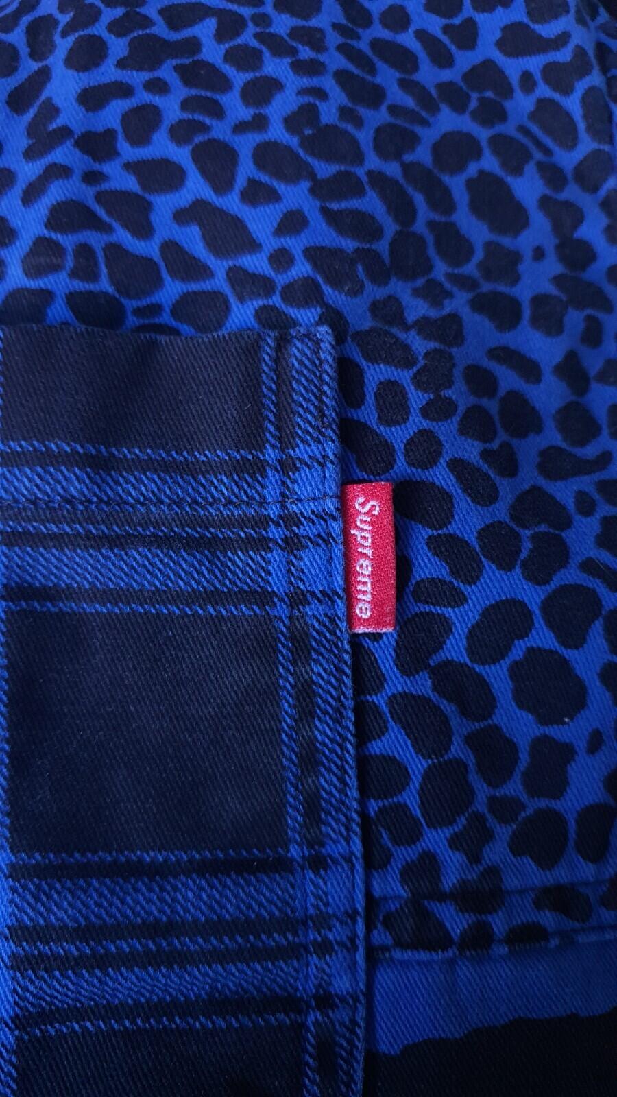 FW16 Supreme Animal Patchwork Twill Shirt Blue Size M