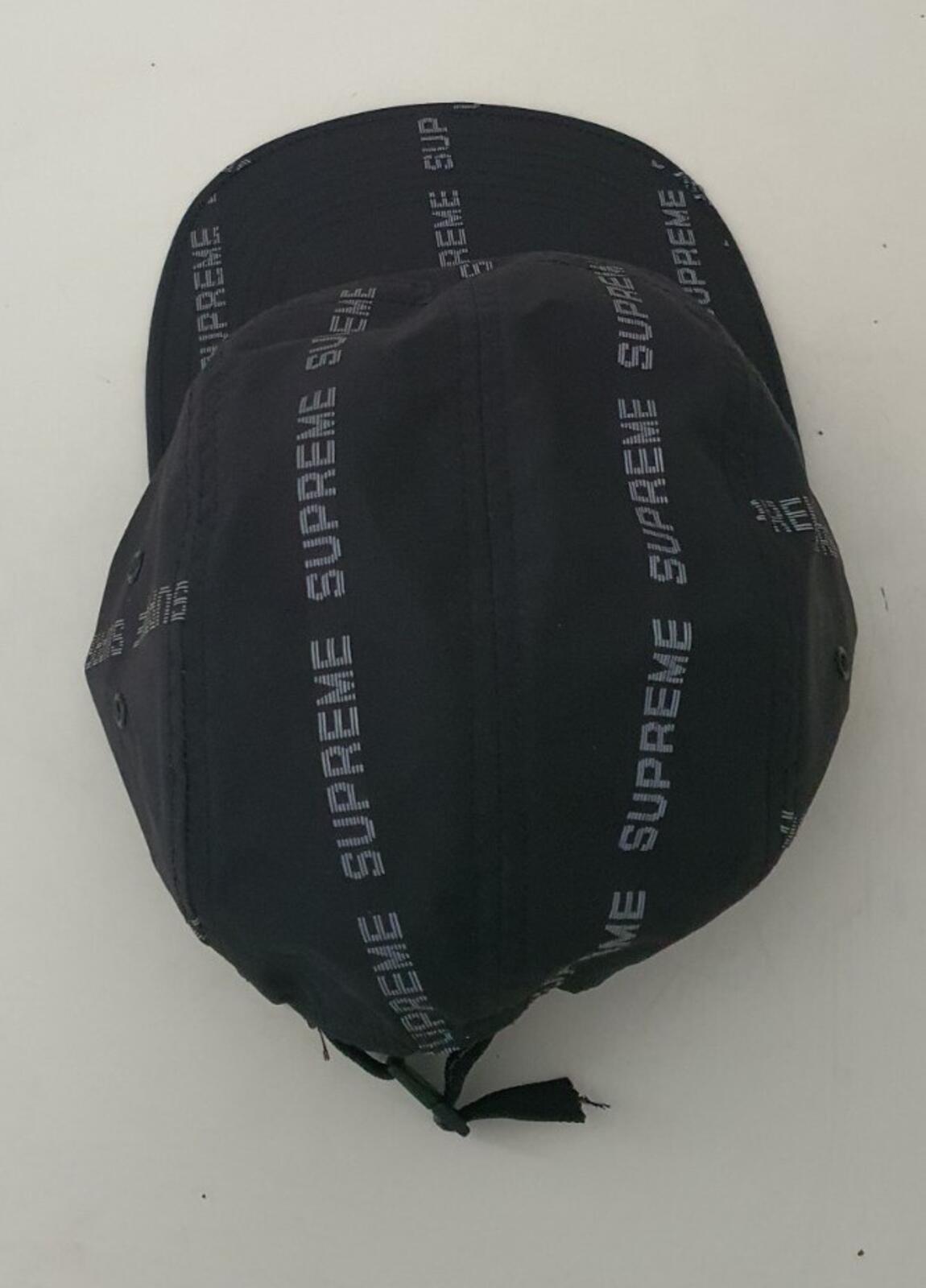 FW18 Supreme reflective text camp cap black hat water resistant jacquard logo