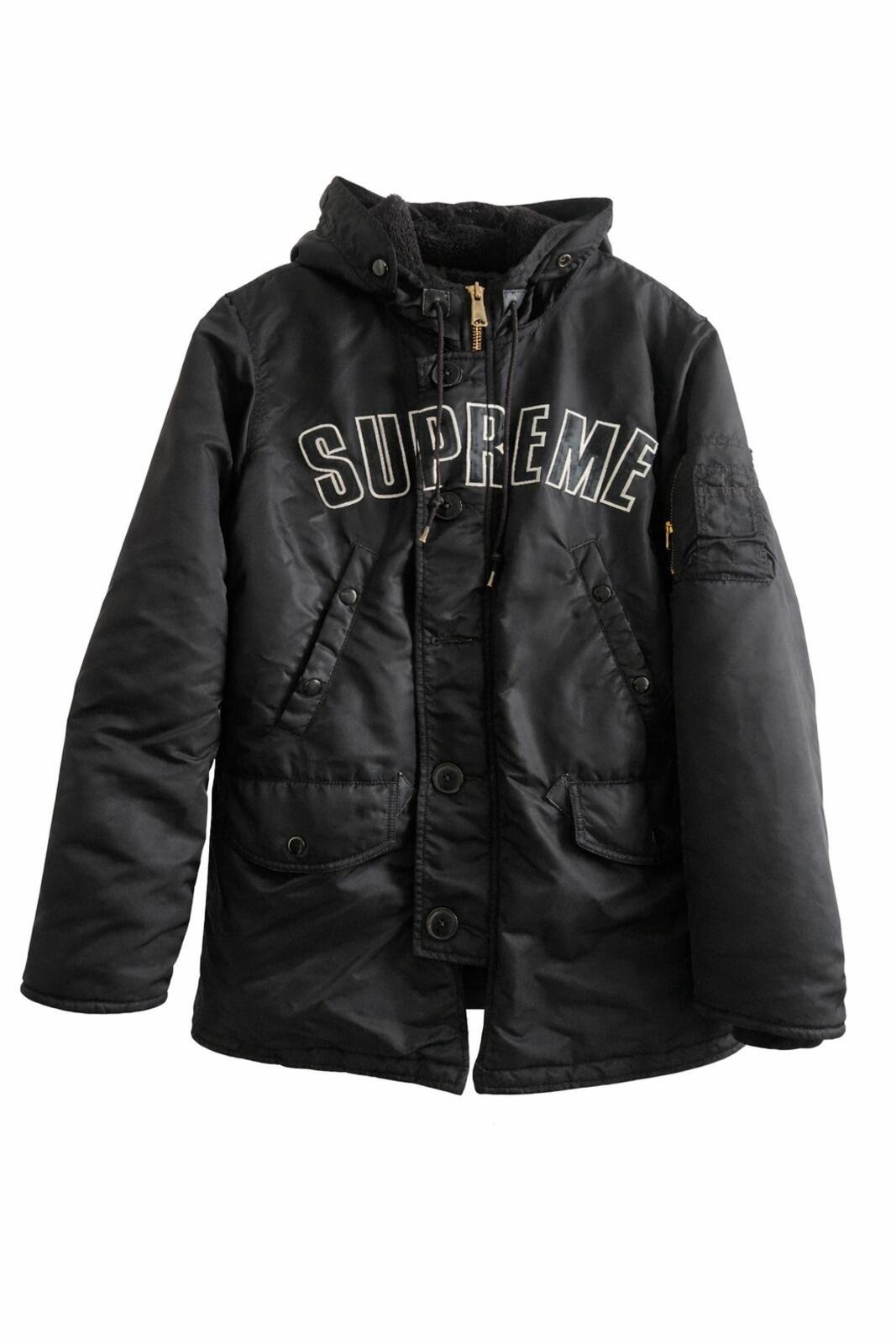 FW16 Supreme Arc Logo N-3B Parka M Medium Black Coat Bomber Jacket Justin Bieber