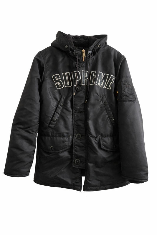 FW16 Supreme Arc Logo N-3B Parka M Mediana Chaqueta Bomber Negra Justin Bieber