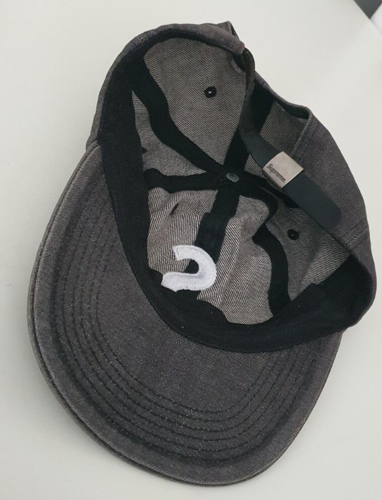 SS17 Supreme Washed Denim S Logo 6 Panel cap black hat grey