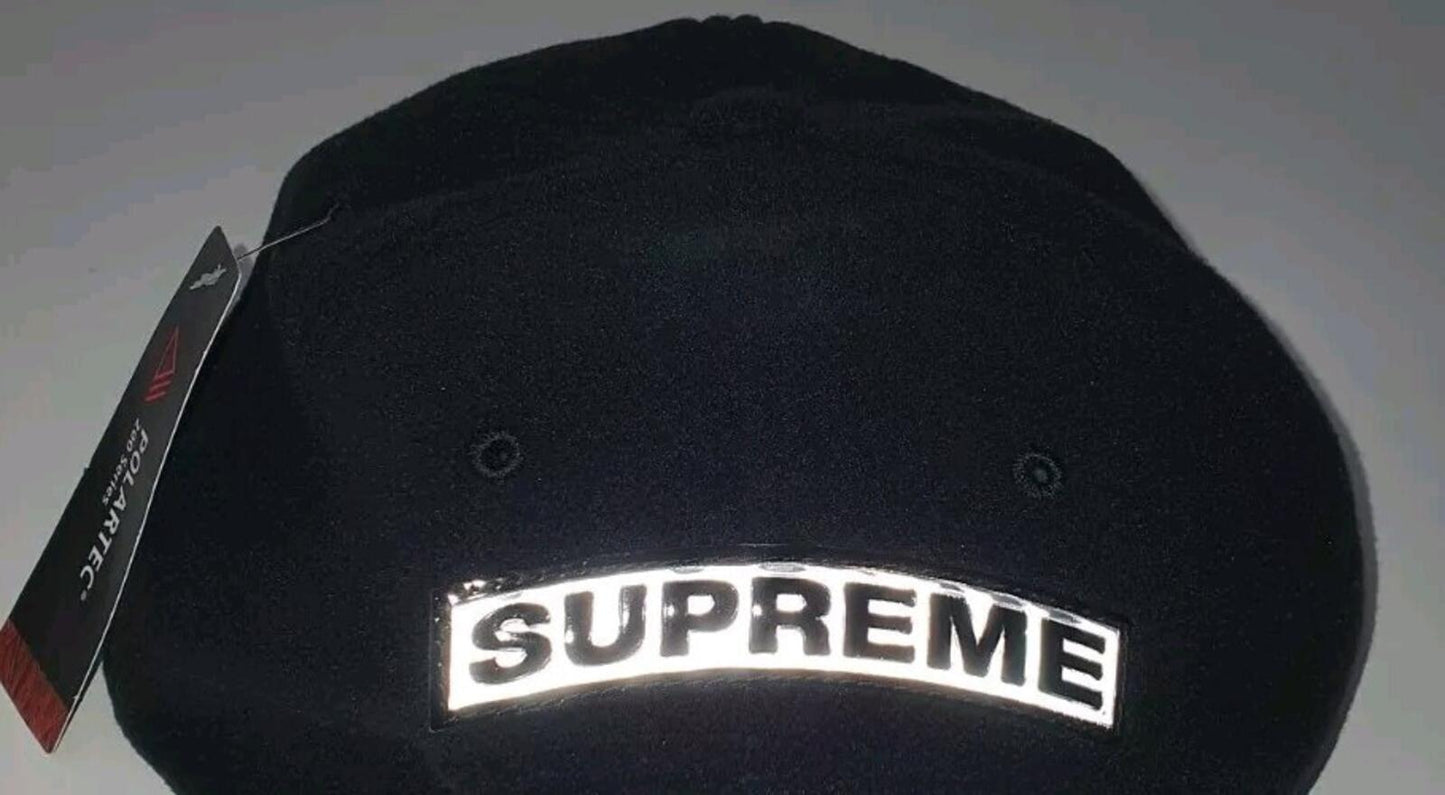 FW16 Supreme Polartec Fleece 6-panel black hat cap Reflective patch New with tag