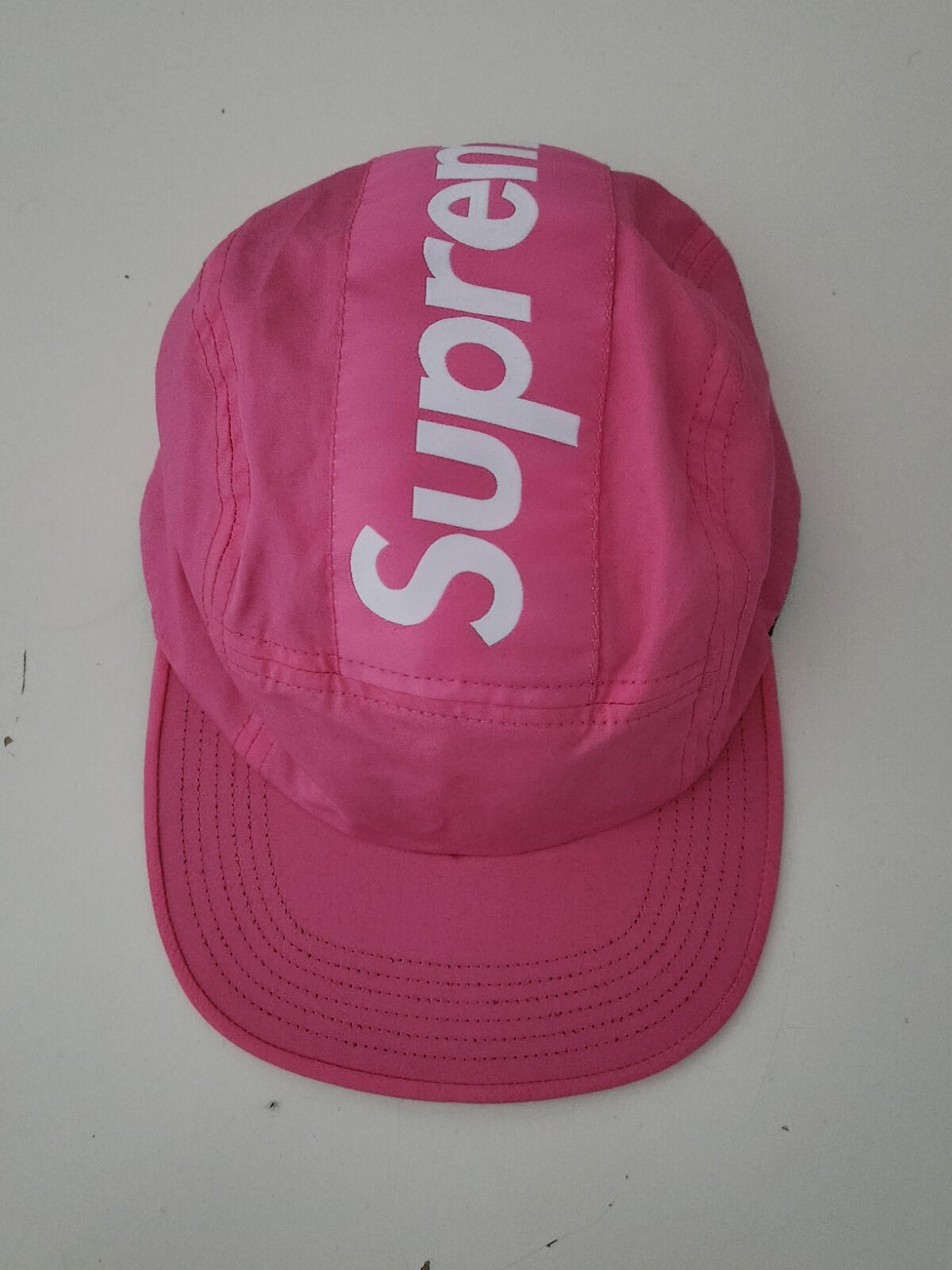 FW16 Supreme Top Panel Stripe Camp Cap Magenta